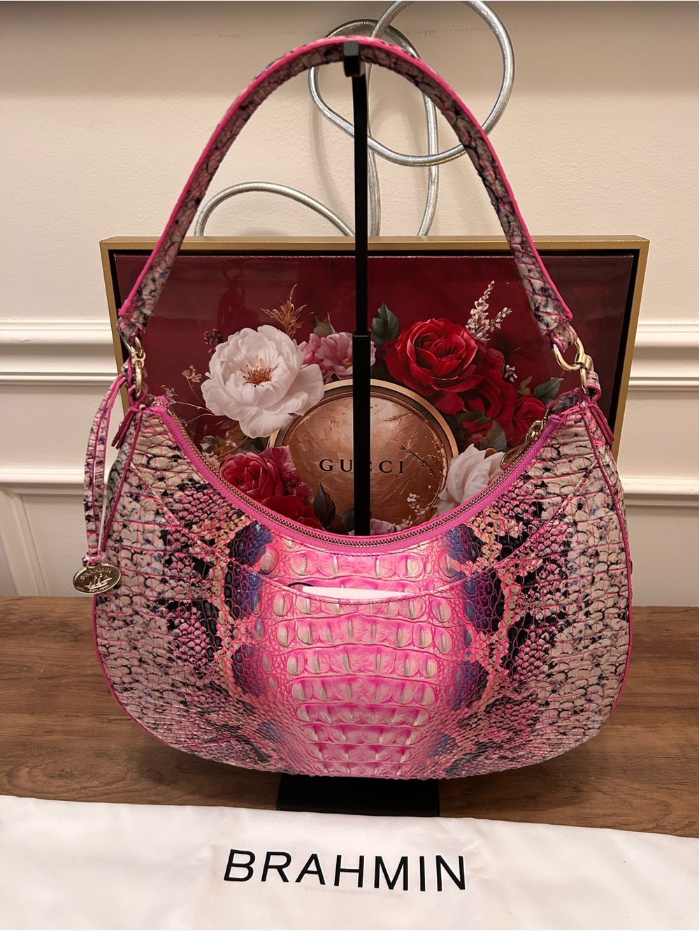 Brahmin Bekka Pink Cobra Shoulder Hobo Bag with Dust Bag - Picture 8 of 15